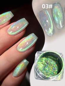 1 Pc Cat Eye Chrome Nail Powder, Chameleon Magnetic Powder, 9D Cat Eye Effect, Mirror Effect Pigment Powder, Color Changing, Rainbow Color. Very Suitable For Women'S Nail Art Design, Nail DIY, Holiday Gift - 彩色 - 查看 14