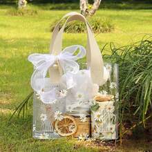 4 bolsas de regalo de PVC transparente con estampado de margaritas lindas, reutilizables y estéticas para obsequios de fiesta