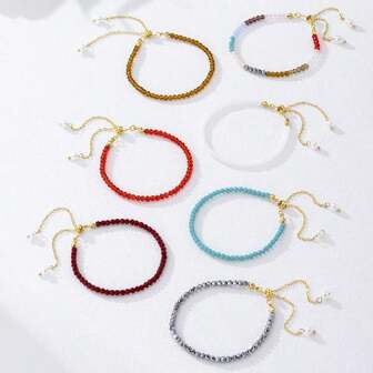 1pc Colorful Glass Crystal Beaded Bracelet, Versatile For Beach, Wedding, Gift