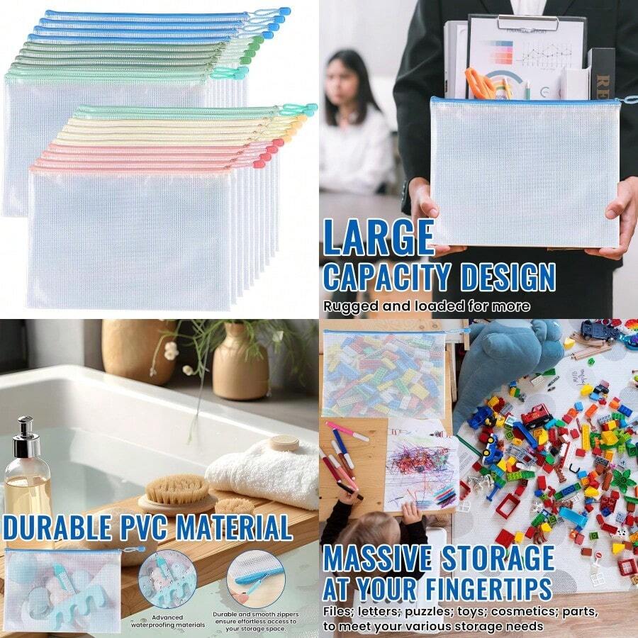 Plastic Mesh Zipper Pouch 9x13 In 5 Colors 20 Packs Waterproof Zipper Pouches Letter Size A4 Size For School Office Supplies Toys And Board Game Organizing Storage - Multicolored - View 1