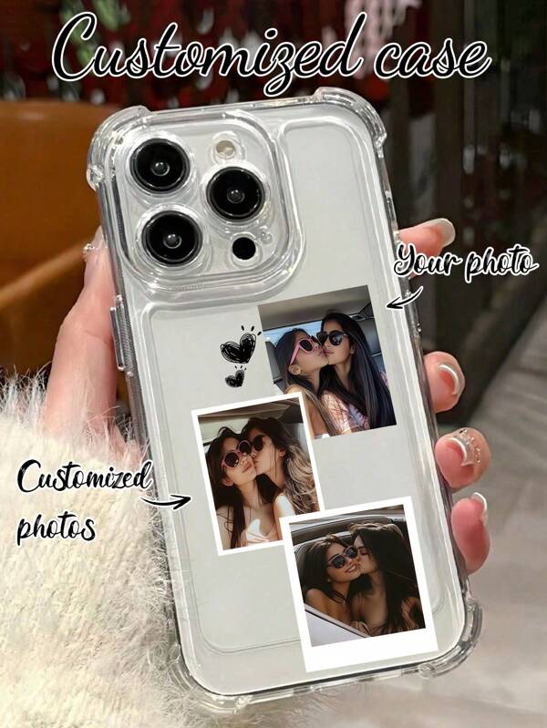 1 Stück individuell anpassbare DIY Freund/Beste Freundin Foto Handyhülle, schwarzes Herz Design, hochauflösender UV-Druck, transparente stoßfeste Linsenschutz-Handyhülle, kompatibel mit IPhone 16 Pro Max/16 Pro/15 Pro Max/14 Pro Max/13 Pro Max/A13/A14/A15/A52/A54/A55/Oppo A18/Oppo A58/Sultra/S24 Ultra/A52S/A05/Oppo/Redmi, geeignet als Oster-, Valentinstag-, Alltags- und Jahrestags-Geschenk