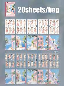 20 张/包贴纸书、愉快旅程系列、小清新优雅女孩主题模切贴纸、剪贴簿用品、笔记本配件、装饰相框、电脑和手机壳、水杯、旧杂志、铅笔盒、桌面贴纸、返校贴纸、学校用品、返校 - 彩色 - 查看 12