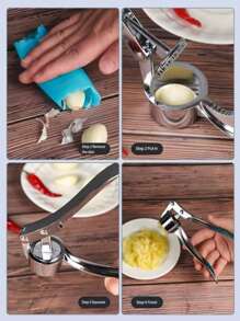 1 pieza Prensa de ajo de acero inoxidable, Picador de ajo manual, Picador de jengibre, Utensilio de cocina, Herramienta picadora de ajo profesional resistente a la oxidación, Fácil de exprimir, Fácil de limpiar, Herramientas para frutas y verduras, Artículos de cocina, Artículos del hogar imprescindibles, Herramientas de cocina creativas, Adecuado para hoteles, restaurantes, utensilios de cocina y herramientas para especias y condimentos, Accesorios de cocina de color y estilo aleatorio