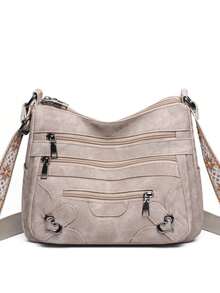 女士多口袋可调节肩带休闲单肩包