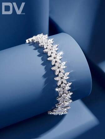 DV JEWELRY 1pc Women Luxury Cubic Zirconia White Gold Plated Bracelet, Jewelry Gift For Date, Wedding, Party, Anniversary