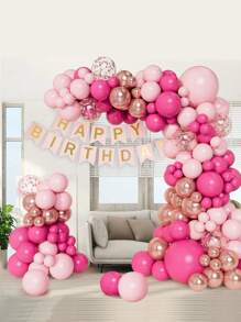 97pcs Rose Red, Pink & Gold Confetti Latex Balloons, Perfect For 1st Birthday Decoration, Gender Reveal, Baby Shower, Party Decoration, Anniversary Wedding Bride Gift, Home Decor, Wall Photo Backdrop, Decorative Balloon Garland Arch Kit