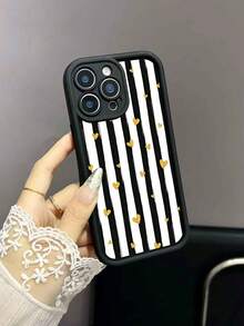 1 件条纹心形图案 2D 打印设计黑色 TPU 柔软防震保护手机壳，送给情侣、父母、朋友的绝佳礼物，兼容 11/12/13/14/11Pro Max/12Pro Max/13Pro Max/14Pro Max/XR/15/15 Pro/15 Pro Max/16/16 Pro/16 Pro Max，兼容 Galaxy/Redmi/OPPO/Vivo/OnePlus/Honor 防水防摔防刮