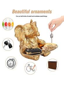 1pc Silver And Gold Elephant Statue For Cosmetics And Jewelry Storage,Suitable For Home Decor, Bedroom Decor, Office And Students, Storage,Wedding Decor,House Decor,Jewelry Organiser,Party Decorations,The Best Gift