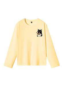 Camiseta de manga larga con cuello redondo y estampado gráfico divertido para niña preadolescente, parte superior para otoño/invierno - Albaricoque - Ver 6