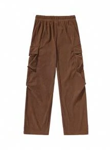 Men's Corduroy Multi-Pocket Straight Leg Cargo Pants, Versatile Loose Wide-Leg Trousers, Spring/Autumn