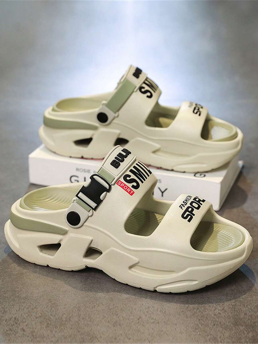 Men's And Women's Slippers With Thick Soles For Height Increase, Anti-Slip, Wear-Resistant, Soft Sole And Soft Surface, And Comfortable, Suitable For Couples, Outdoor Dating, Gatherings, Color-Blocking, Letter Printing, Casual Fashion, Versatile , Men's And Women's Single-Bandippers, Comfortable Beach Shoes For Outdoor Activities, Suitable For Both Men And Women, Perfect For Summer Leisure, Work And Travel.
