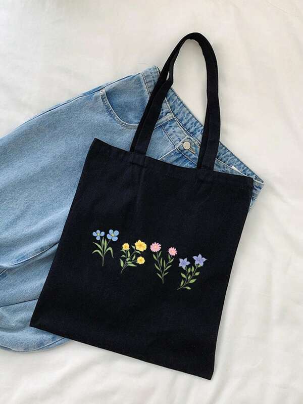 Bolso de mano grande de mujer con estampado de plantas, de estilo minimalista y de moda