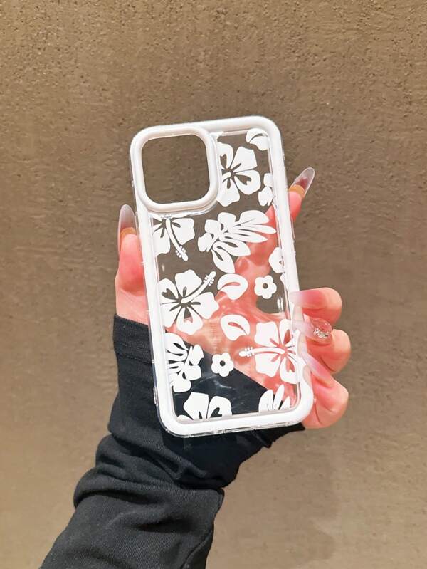 1pc Clear Air Cushion Hawaiian Flower Phone Case For IPhone 16 Pro Max/16/16 Pro/16 Plus/15 Pro Max/15 Pro/15 Plus/15/14 Pro Max/14 Pro/14/13 Pro/13/12 Pro/12/11/XS/XMax/8 Plus/7G, Anti-Fall Soft Phone Cover For Galaxy S25/A14/A23 5G/A15/A32/A33/A24/A51/A53/S20 FE/S21/S22/S23/S24/S21 Ultra/S23 Ultra, Suitable For Friends, Family, Couples, Yourself