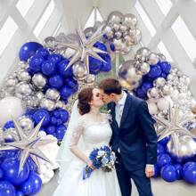 130pcs Navy Blue And Silver Balloon Arch Garland Set, Navy Blue White Silver Balloons Suitable For Boys Girls Kids Babies Shower Gender Reveal Wedding Birthday Room Graduation Retirement Party Decorations
