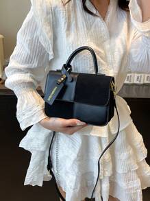 Winter New Fashion Classic Joker Women's Suede Bag, Stitching Fabric Design Burgundy Bag, Letter Pattern Decorative Design Handbag, Square Bag And Shoulder Bag Are All Suitable For Shopping. For Parties And Dates.