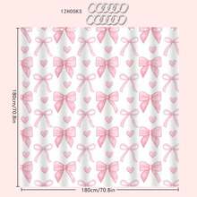 1/4 Pcs Pink Heart & Bow Bathroom Set, Includes Shower Curtain, Bath Mat, U-Shaped Toilet Seat Cover, Toilet Lid Cover, Waterproof, Shower Curtain, Fashion Curtain, Modern Style Bathroom Partition, No Drilling Required, Polyester, Machine Washable Bathroom Decor