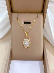 Elegante collar con colgante de copo de nieve con baño de oro de 18K y circonita cúbica - Cadena de dije lujosa para bodas, fiestas y uso diario, accesorio de fiesta | Accesorio elegante | Circonita