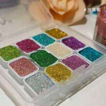 1 Set mit 12 Farben Laser-Festpigment - Magisches Goldpulver zum Malen, Kalligraphie, Aquarellmalerei, Blumen - zum Erwachsenenmalen & Kunstgebrauch, Schulmaterial, Schulanfang