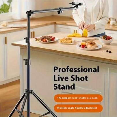 1pc Carbon Steel Retractable Arm Adjustable Phone Stand, Multi-Angle Tripod, Flexible Positioning Accessory, Sturdy Steel Structure, Durable Tripod Stand, Suitable For Smartphone Live Streaming, Recording, Cooking, Painting, Food Photography, Outdoor Use For Summer Vacation, Travel, Outdoor Activities, Live Streaming, Stable Recording Selfie Stick Tripod For Phone