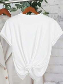 Camiseta de manga corta con estampado de animales de dibujos animados y letras para mujer, camisetas gráficas de verano para mujer - Blanco - Ver 2