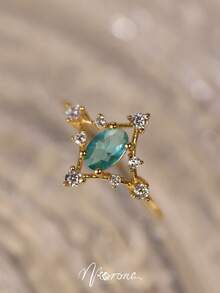 1 件奢华风格 18K 镀金铜蓝天流星戒指，镂空设计，镶嵌锆石，适合女性在婚礼、约会、派对上佩戴，是生日或婚礼的理想礼物 - 戒指 - 查看 3