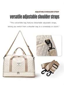 Large Capacity Women'S Gym Bag - Lightweight Travel Duffel with Independent Shoe Compartment, Quilted Design, Oxford Fabric, Short-Term Business Trip Organizer, Travel Organizer|Quilted Texture|Durable Handle, Gym Bag - 白色 - 查看 3