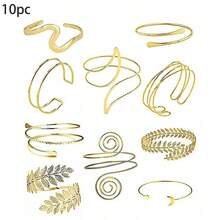 8/9/10 件套简约金属夏季度假可调节手镯袖口套装，适合送礼、情侣、朋友、日常佩戴、节日装饰 - 10PC金色 - 查看 12
