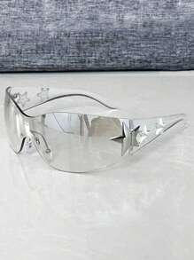1 pieza Gafas de moda de mujer de múltiples colores con marco grande Y2K, gafas deportivas de estilo estrella, lentes de lujo con estilo bohemio, adecuados para fiestas y viajes de verano, accesorios de playa,Party, regalo del Día del Vaticano para vacaciones de vacaciones en la playa de primavera, al aire libre, abrigos de estrella decorativa de calle Y3k, para preparar festivales de música y escuela