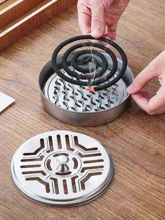 1pc/2pcs Random/Stainless Steel Mosquito Repellent Holder, Portable Mosquito Repellent Box With Lid, Outdoor Mosquito Coil Holder, Home Mosquito Repellent Incense Plate