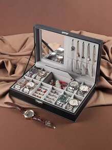 1pc 6/10/12 Slot 2-Layer Or 3-Layer Watch Box With Lock, For Storing Jewelry And Glasses, Suitable For Back To School