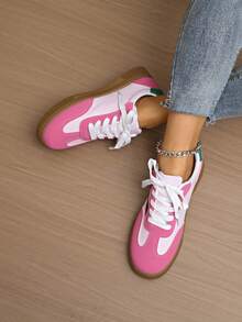 1 双时尚休闲简约百搭平底户外运动鞋，适合青少年，四季皆宜 - 粉色 - 查看 7