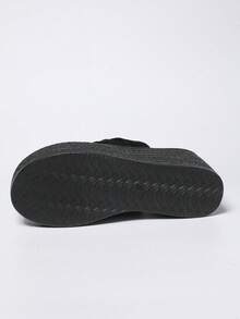 女式厚底坡跟学院风波西米亚蝴蝶结休闲度假时尚凉鞋 - 黑 - 查看 8