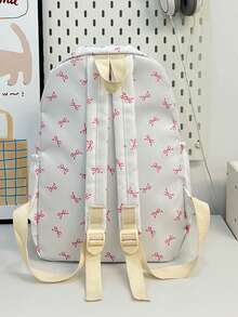 Conjunto de 3 piezas de mochila, estuche para lápices y bolso de mujer con estampado de moño, ligero y espacioso, adecuado para la temporada de regreso a la escuela - Multicolor - Ver 10