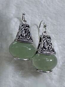1 pieza Pendientes retro de estilo chino nuevo con carpa y jade similar, pendientes de lujo exóticos adecuados para fiestas de mujeres y regalos de vacaciones