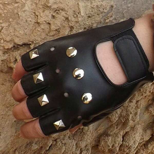 Schwarze Motorradhandschuhe aus PU-Leder Punk-Biker-Stil, Gothic fingerlos, retro Steampunk Punk Biker Handschuhe für Herren, Damen, Jugendliche, Erwachsene
