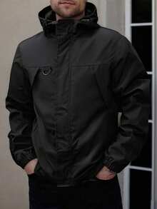 2026新款男士秋冬夹克，露营户外运动新款连帽夹克 - 黑色 - 查看 1