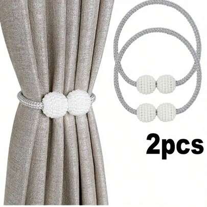 2pcs Imitation Pearl Magnetic Curtain Tie Straps, Adjustable Length, No Knotting And No Sewing, Living Room And Bedroom Bay Windows, Light Luxury Style Decorative Curtain Tie Straps, Curtain Decorative Tie Ropes.
