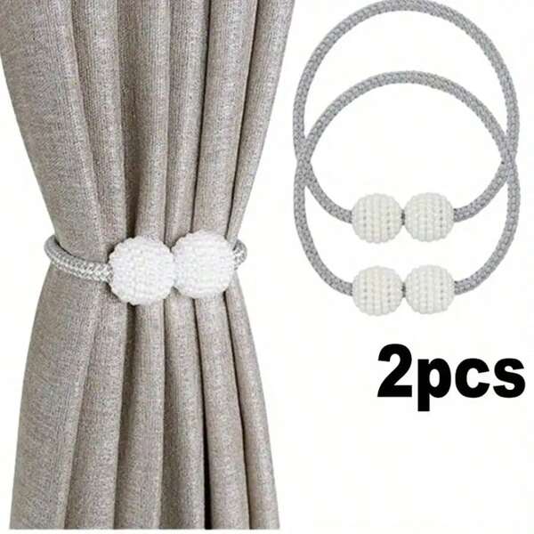2pcs Imitation Pearl Magnetic Curtain Tie Straps, Adjustable Length, No Knotting And No Sewing, Living Room And Bedroom Bay Windows, Light Luxury Style Decorative Curtain Tie Straps, Curtain Decorative Tie Ropes.