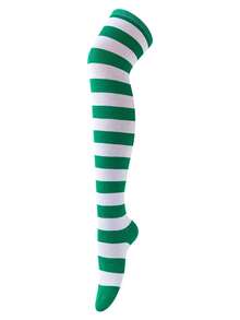 1 Pair Thigh High Socks, Anime Cosplay Role Play Style Striped & Solid Colors, Fall Socks - Multicolor - View 10