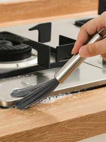 1pc Multi-Purpose Long Handle Cleaning Brush, Stainless Steel Material, No Power Needed, Suitable For Living Room, Bedroom, Bathroom, Kitchen, Furniture - Medium Strength Brush With Handle