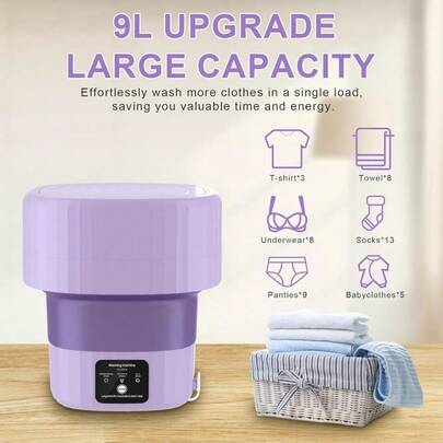 OBOVAY 1 غسالة صغيرة محمولة قابلة للطي مع مجفف دوار للجوارب والملابس الداخلية وغسيل المنزل الصغير، التوصيل عشوائي