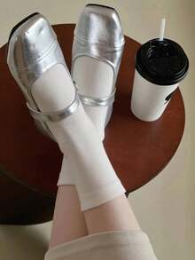 1 双/3 双纯色透气舒适运动袜，秋季袜子 - 白色 - 查看 3