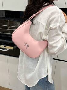 Bolso bandolera de media luna con decoración de lazo de unicolor y estilo retro simple, adecuado para compras, carteras, compras, mujeres jóvenes, estudiantes universitarios, recién llegados, trabajadores de cuello blanco. Son muy adecuados para oficinas, universidades, trabajo, negocios, viajes al trabajo, actividades al aire libre, viajes y salidas