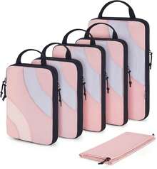 ¡RecomendadoBAGSMART Cubos de Embalaje de Compresión para Viaje, Juego de 6 Cubos de Embalaje de Viaje para Maletas, Juego de Bolsas Organizadoras de Equipaje de Compresión, Organizadores de Embalaje Ligeros Rosa¡Top de Temporada - 03-Negro - Ver 14