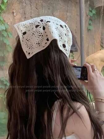 1 件针织头巾，法式乡村设计 2025 新款头巾，网纱头带秋冬发带发饰，适合女士度假装