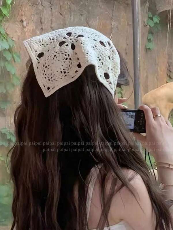 1pc Knitted Bandana Scarf, French Style Countryside Design 2025 New Arrival Headwrap, Net Yarn Headband