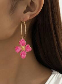 1 Pair Colorful Dopamine Gradient Resin Flower Drop Earrings For Women, Fashionable Summer Holiday Style