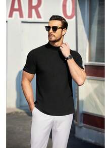 Mens Mock Turtleneck Sweater Short Sleeve Turtle Neck Sweaters Casual Ribbed Knitted Pullover Tops Solid Basic Tee - Đỏ sẫm - Xem 7