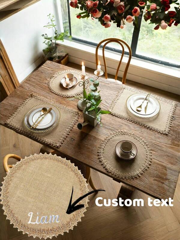 Manteles individuales hechos a mano de yute y lino - No deslizantes, plegables para una elegante mesa de comedor, decoración de boda y regalos emotivos, Día del maestro, Día del padre, Día de la madre, regalos de , Navidad y Halloween