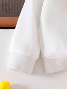 Tween Girl Floral Embroidered Warm Crew Neck Sweatshirt And Woven Long Pants Set - White - View 4